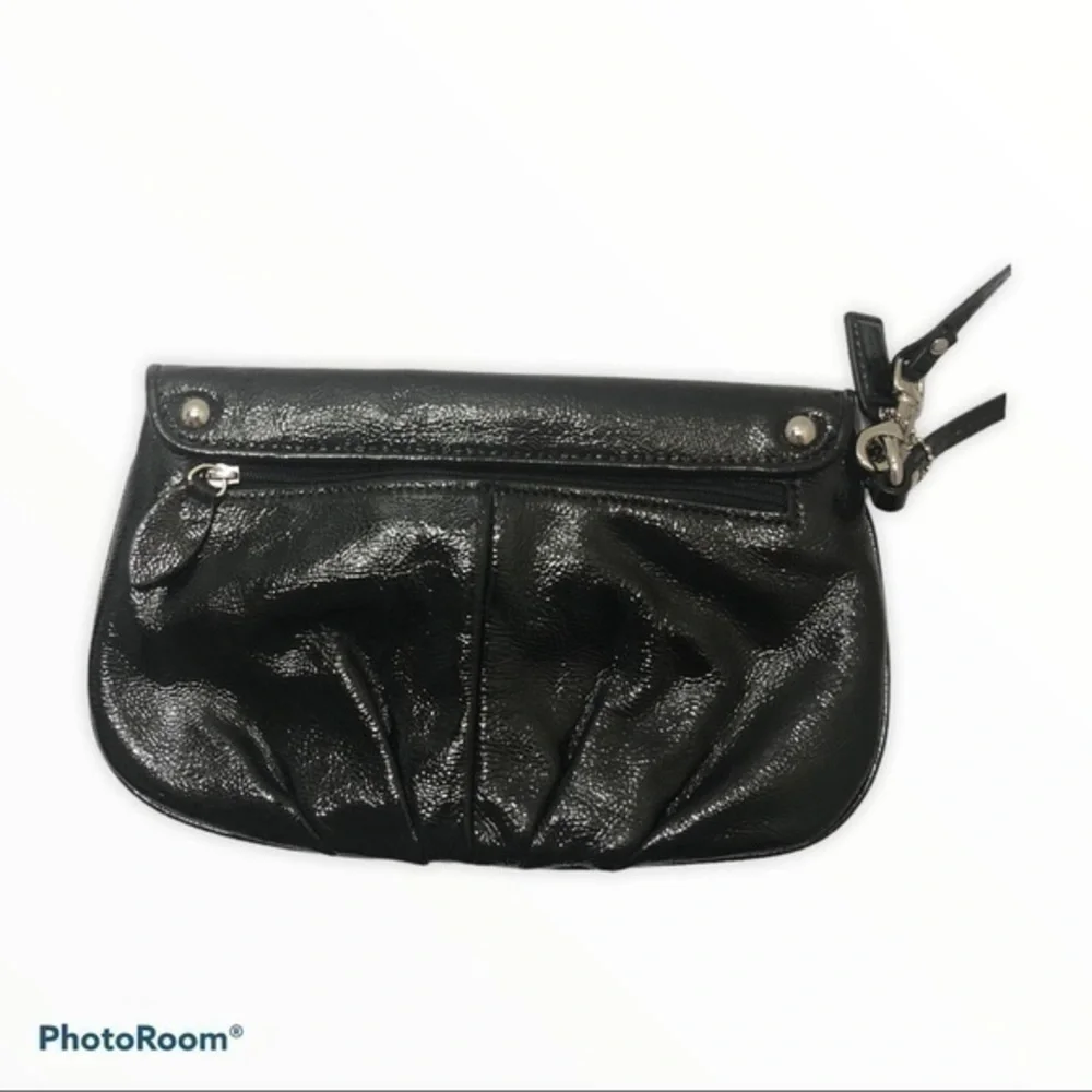 Coach black patent leather wristlet clutch bag